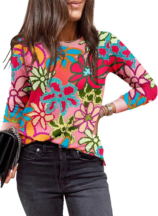 EVALESS Womens Crewneck Long Sleeve Tops Casual Polka Dots Tops Fall 2026 Tshirts Shirts by EVALESS