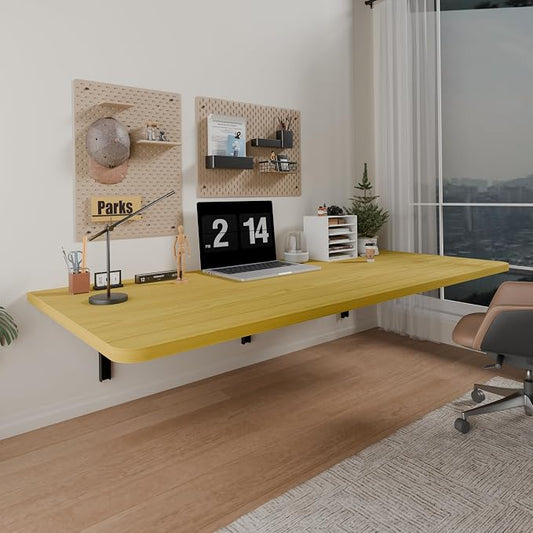 IAE 48x22in Floating Fold Desk,Wall-Mounted Folding Computer Table,Natural | Study Table with Shelf Brackets,Foldable Down Shelf with Engineered Wood,Fold Computer Desk for Small Apartment,Holds 508 lb by IAE