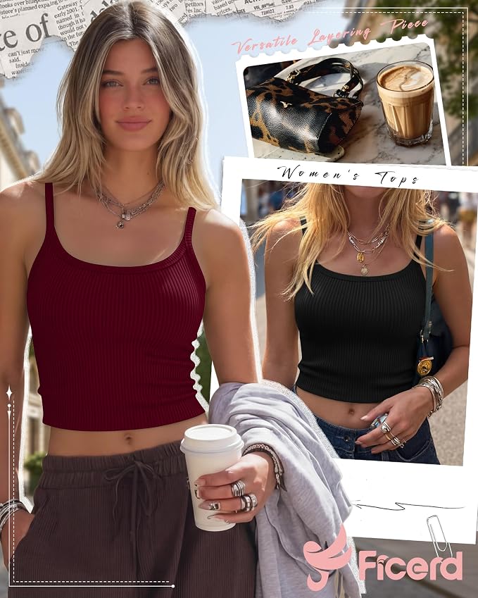 Ficerd 3 Pack Women's Tank Tops 95% Cotton Spaghetti Strap Ribbed Crop Camisole Slim Fitted Basic Summer Sleeveless Layer - Image 4