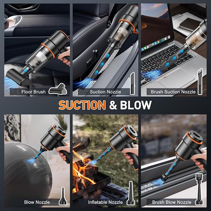 KMM Handheld Car Vacuum Cleaner, 11000PA Vacuum Cleaner & Air Duster, 120W High Power Vacuum Portable Cordless, Hand Held Vacuum Rechargeable with Multi-Nozzles & LED Light for Home, Car, Office - Image 5
