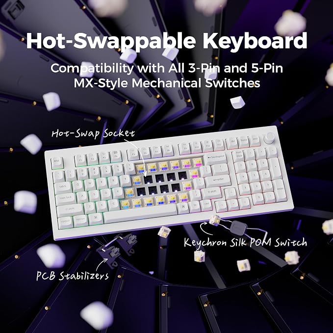 Keychron V5 Ultra 96% Wireless Mechanical Keyboard with 8000Hz Polling Rate & NKRO, Hot-Swappable RGB, Banana Switches, 97 Keys, 2.4GHz/Bluetooth/Wired, OSA PBT Keycaps, for Mac/Win/Linux - White - Image 4