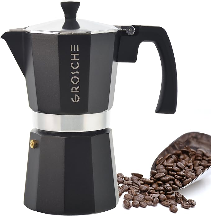 GROSCHE Milano Stovetop Espresso Maker Moka Pot 9 espresso Cup 15.2oz Black | Cuban Coffee Maker And Italian Moka Pot For Stovetop Espresso; For Gas, Electric, And Propane Stoves With A Soft-Touch Handle - Image 4