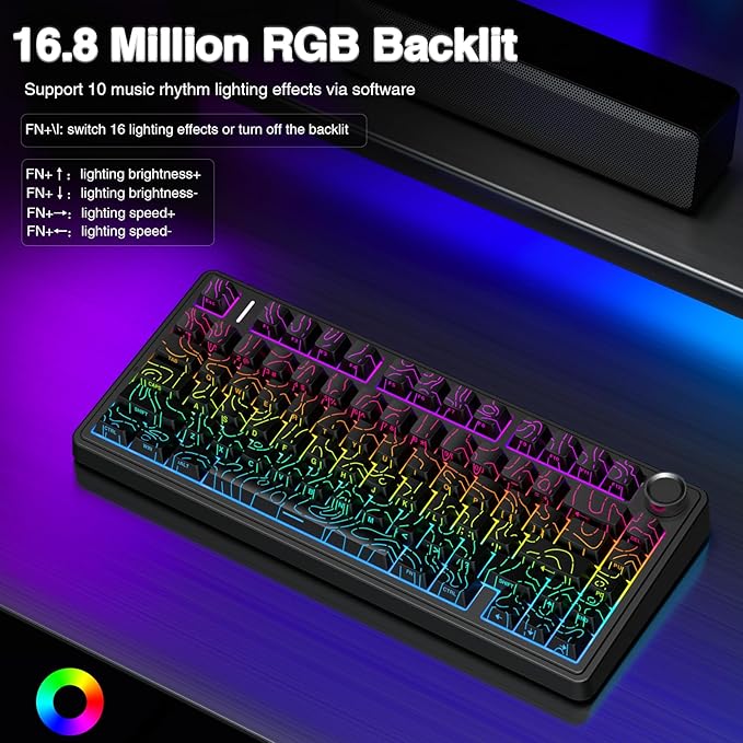 AULA F75 Pro Wireless Mechanical Keyboard with Knob,75% Hot Swappable Custom Gaming Keyboards,RGB Backlit,Pre-lubed Switches,Side Printed PBT Keycaps Creamy Sounding Computer Keyboard, Line Black - Image 4