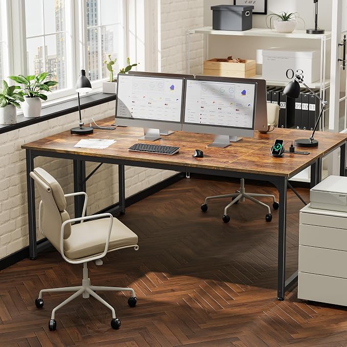 PRAISUN 70 X 24 Inch Computer Desk, Power Outlets, USB-C, Rustic Brown | Office Desk with 4 AC Outlets, USB & USB-C, Sturdy Metal Frame, Spacious Desktop for Work, Writing, Study & Gaming - Image 2