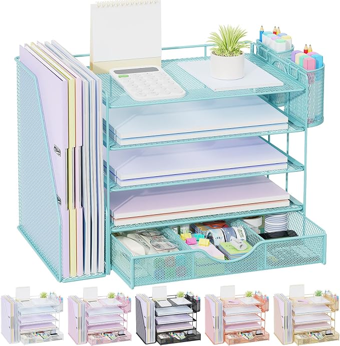 gianotter 5-Tier Desk Organizer with Drawers and File Holders | Letter Trays and Pen Holders - Workspace Accessories for Office Supplies (Blue) by gianotter