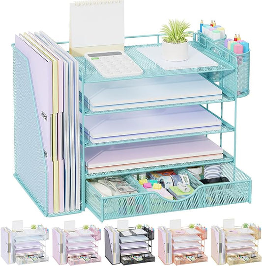 gianotter 5-Tier Desk Organizer with Drawers and File Holders | Letter Trays and Pen Holders - Workspace Accessories for Office Supplies (Blue) by gianotter