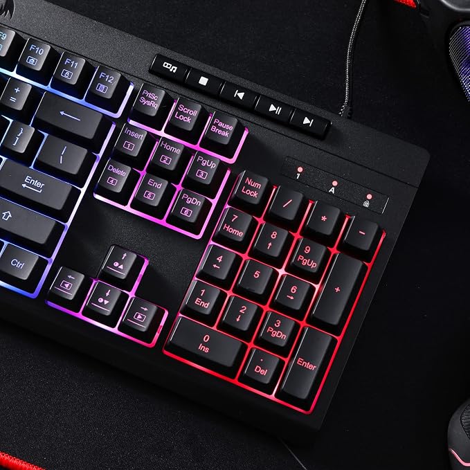 Redragon K512 RGB Membrane Gaming Keyboard, 6 Macro Keys & Easy Media Wheel | Dedicated Scroll Controls, No Software Needed 6 On-the-Fly Combos for Extensive Games, 13 Backlight Modes, Wrist Support - Image 8