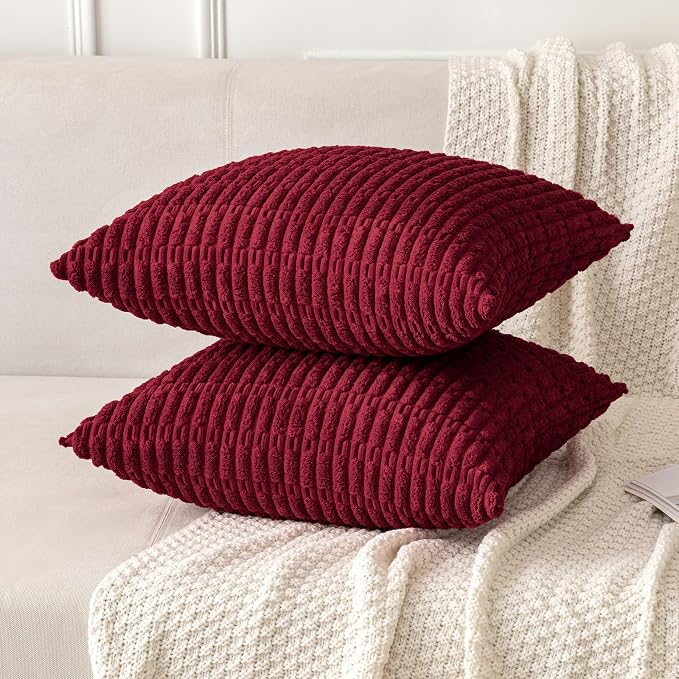 MIULEE Pack of 2 Burgundy Corduroy Decorative Pillow Covers 20x20 Inch Soft Boho Striped Throw Pillow Covers Modern Farmhouse Home Decor for Sofa Living Room Couch Bed - Image 3
