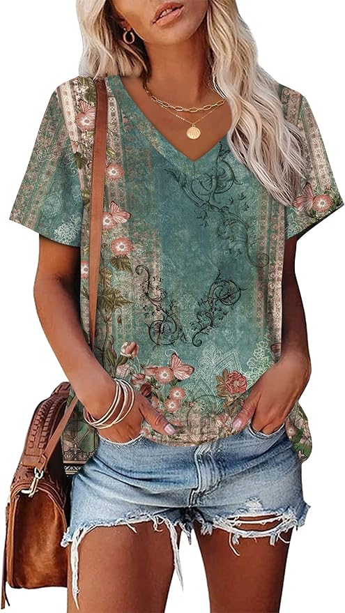 Alaroo Womens Summer Tops 2026 V Neck Short Sleeve Shirts Trendy Dressy Casual Vacation Outfits Printed - Image 2