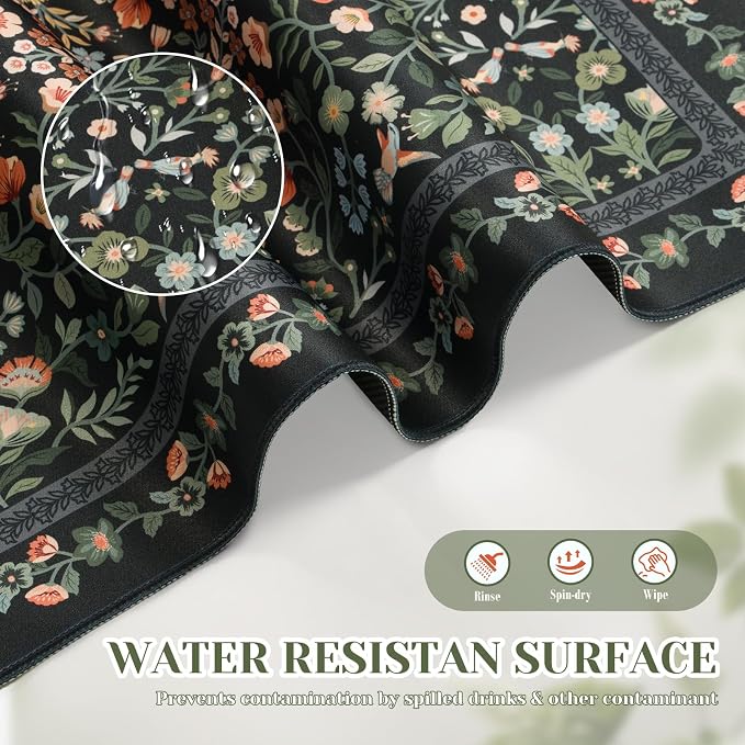 iCasso Aesthetic Mouse Pad,23.6x13.7in Desk Pad, Black Flower | Vintage Desk Matt for Desktop, Anti-Slip Mousepad with Stitched Edges for Laptop Computer Keyboard - Image 5
