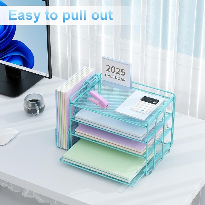 Spacrea Desk Organizers and Accessories, Paper Organizer for Desk with File organizer, Desk Accessories & Workspace Organizers for Office Supplies (Blue) - Image 6