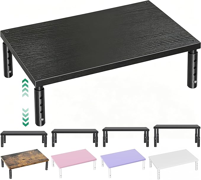 OPNICE Desk Organizers and Accessories, Adjustable Computer Monitor Stand Riser, Laptop Stand for Desk, Office Desk Accessories & Workspace Organizers for Home Office, Black Wood by OPNICE