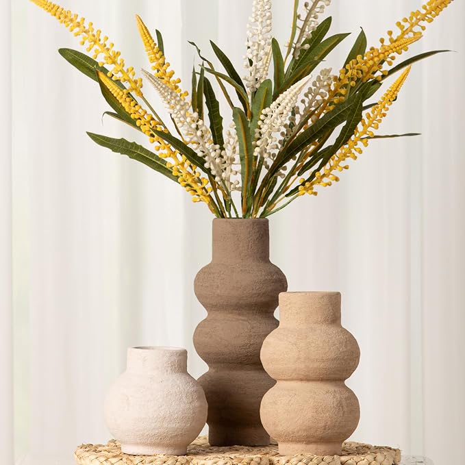Ceramic Vase Home Table Decor - Flower Vase Set of 3 Living Room Kitchen Decorations Farmhouse Modern Rustic Vases Decorative Centerpiece for Shelf Bedroom Office Bathroom Dining Coffee Desk - Image 7
