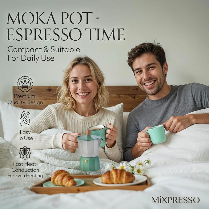 Mixpresso 3 Cup Moka Pot Stovetop Espresso Maker, Italian Cuban Coffee Pot | 5oz aluminum Italian coffee maker for gas and electric stovetops, small design for traditional espresso-style coffee at home - Image 5