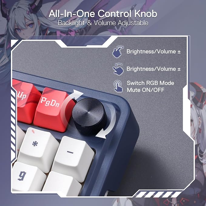 Redragon K686 PRO Wireless RGB Gasket Gaming Keyboard, Dye-Sub Anime Keycap | Multi-Function Control Wheel, 0-Delay Tri-Mode, Cushioned 5-Layer Noise Dampening for Creamy Thocky Sound, Practical 98 Keys - Image 8