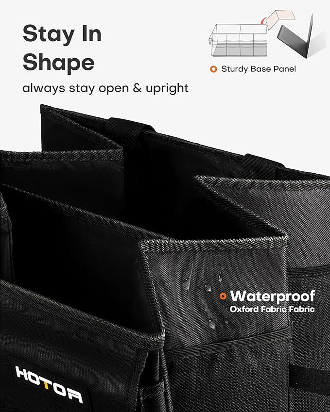 HOTOR Foldable Trunk Organizer - SUVs & Sedans, Sturdy Car Organization With 2 Compartments, Black, 23.6"×14.2"×10.6" - Image 4