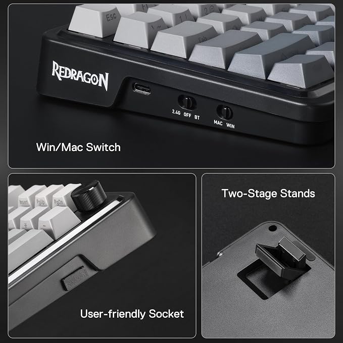 Redragon K686 PRO Wireless RGB Gasket Gaming Mechanical Keyboard, Easy Knob | Multi-Function Control Wheel, 0-Delay Tri-Mode, Cushioned 5-Layer Noise Dampening for Creamy Thocky Sound, Practical 98 Keys - Image 8