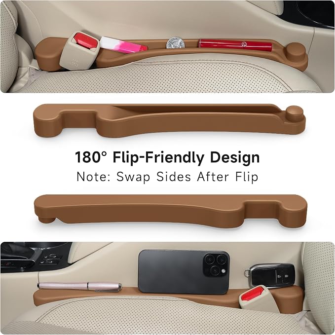 Car Seat Gap Filler Set of 2, 3IN1 Seat Side Gap Filler Plug with Storage Slot & Hook Function, Soft Foam Universal Fit Car SUV Truck Fill Gap Between Seats Console Organizer（Narrow Mocha Brown ） - Image 7