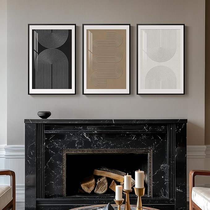Framed Boho Neutral Abstract Wall Art, Set of 3 Modern Art Prints Paintings Artwork for Walls, Minimalist Black White Brown Geometric Pictures for Living Room, Dining Room, Bedroom Wall Decor 16x24 In - Image 3