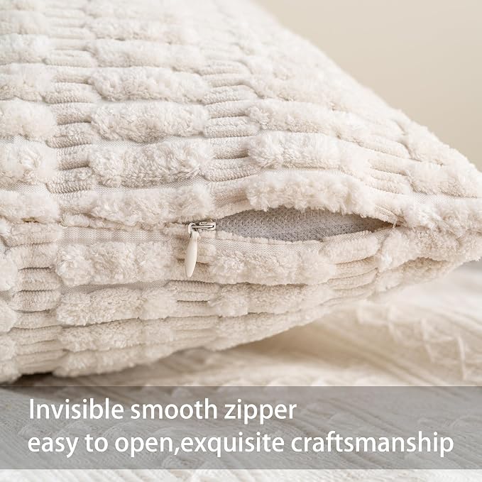 Aegero Pack of 2 Corduroy Decorative Throw Pillow Covers 24x24 InchSoft Striped Pillow Covers Modern Farmhouse Home Decor for Sofa Living Room Couch Bed（Cream White） - Image 3