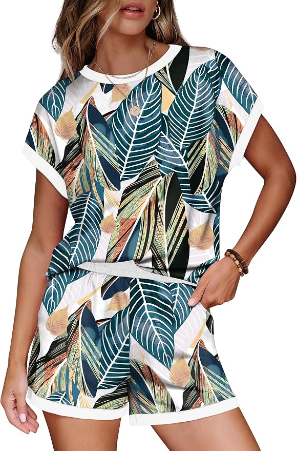 WIHOLL Two Piece Sets for Women Summer Lounge Short Sets Cap Sleeve Crew Neck Sweatsuit with Pocket XS-2XL - Image 2
