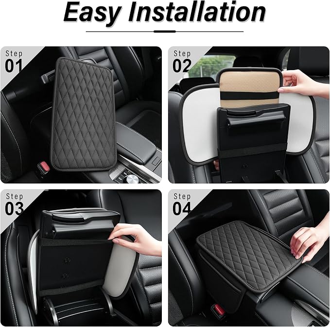 Amiss Car Center Console Cover, Upgraded Leather Car Armrest Cushion with 2 Storage Pockets, Universal Waterproof Cushion Pad, Non-Slip Car Interior Accessories, Fits Most Sedans SUVs Trucks (Black) - Image 4