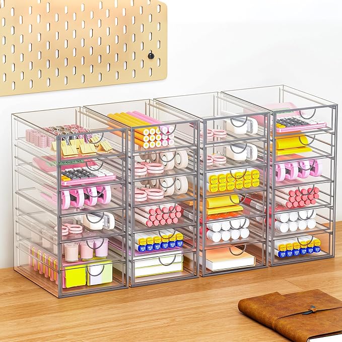 YFXCVSL 6-Pack Acrylic 31-Drawer Storage & Makeup Organizer for Desk | Smooth-glide drawers, clear acrylic, stackable, dustproof, wipe-clean, for makeup palettes, lipsticks, blushes, cotton pads - Image 7