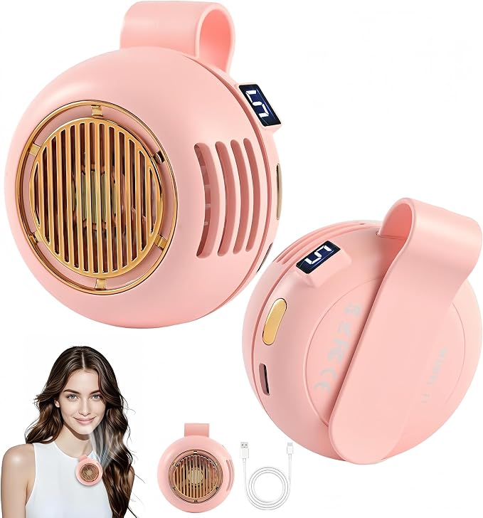 Wearable Waist Fan Rechargeable, 360° Rotating Clip-On Personal Fan 5-Speed Bladeless Portable Cooling Fan for Shirt, Outdoor Work, Construction, Camping, Gardening,Office, Travel Essentials Cute Pink by Unknown