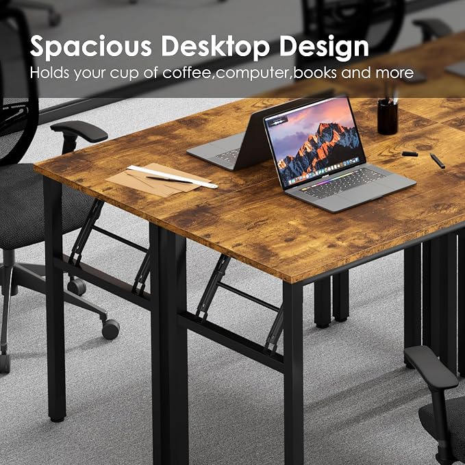 Need Office Computer Desk 35.8 Inch Sturdy Folding Laptop Table Retro | Black Frame Writing Gaming Work Table/Foldable Home Office Desk/Sewing Table, No Assembly Required - Image 5