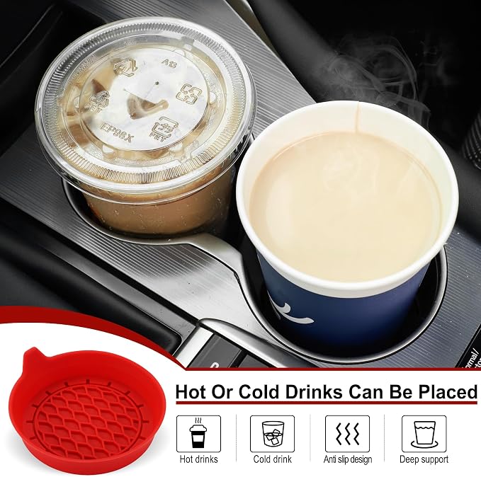 SINGARO Car Cup Holder Coaster, Silicone Cup Holder Insert, Universal Non-Slip Cup Holders, Car Accessories Interior for Women and Man 4 Pack Red - Image 3