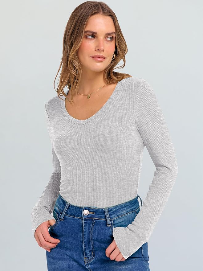 ANRABESS Long Sleeve V Neck Shirts for Women | Soft Comfy Ribbed Knit Fitted Tshirts, Casual Going Out Tops, 2026 Trendy Basic, Fall Winter Underscrub Layering Clothes - Image 3