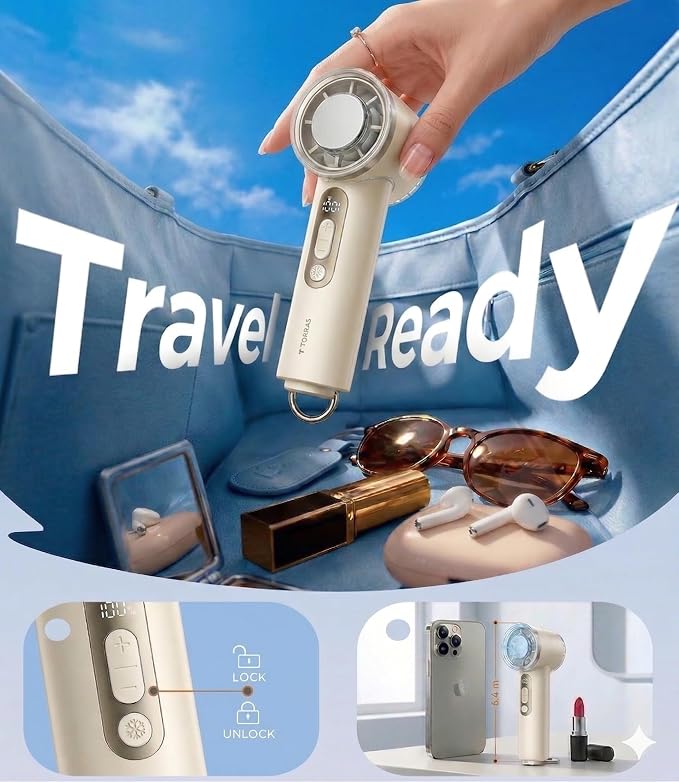 TORRAS COOLiFY iva Handheld Fan with Ice Cooler, [Chill by 50°F], 0-100 Adjustable Speed, Super Mini Powerful Portable Fan 4900mAh Rechargeable, Hand Fans for Travel Essentials,Mothers Day Gifts,Ivory - Image 8