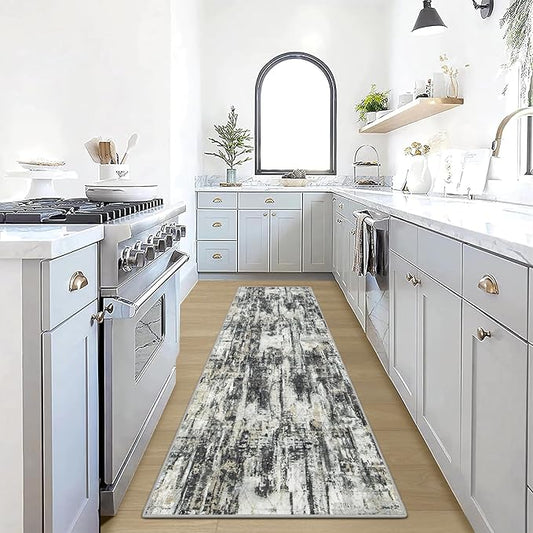 2'6''x8' Runner Rugs Washable Rug: Modern Abstract Hallway Runner Rug Indoor Soft Low Pile Thin Carpet Anti-Skid Non-Shedding Carpets for Kitchen, Entryway, Laundry, Bedroom - Black Grey Gold by GENTDRIZZ