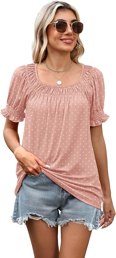 WIHOLL Womens Short Sleeve Square Neck Summer Tops Dressy Casual Blouses Trendy Clothes 2026 - Image 5