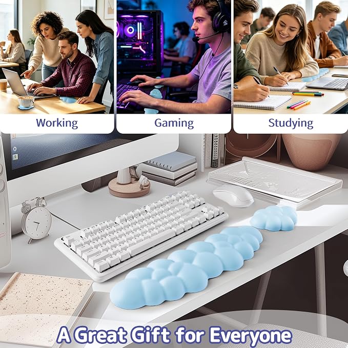 Sushret Cloud Wrist Rest Keyboard, Cloud Keyboard Wrist Pad Set with PU Leather Memory Foam, Cute Arm Rest for Palm Support, PC/Gaming Desk Accessories/Office Setup/Computer Hand Cushion - Blue - Image 6