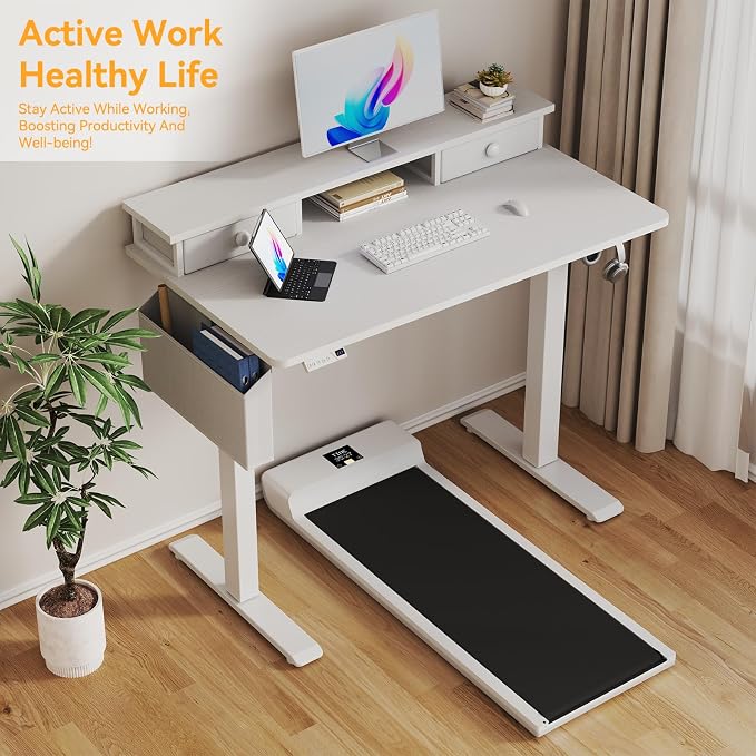White Electric Standing Desk with Drawers - 40 Inch Small Standing Desk with Shelf Monitor Stand Storage Height Adjustable for Home Office, Study Writing Girls Computer Sit Stand Desks for Bedroom - Image 5