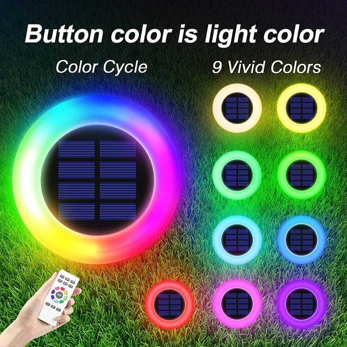intelamp Solar Pathway Lights Outdoor, 2 Pack 9 Color Changing with Remote Control, Dusk to Dawn Solar Powered Waterproof LED Ground Lighting for House Outside Lawn Garden Yard Patio - Image 4