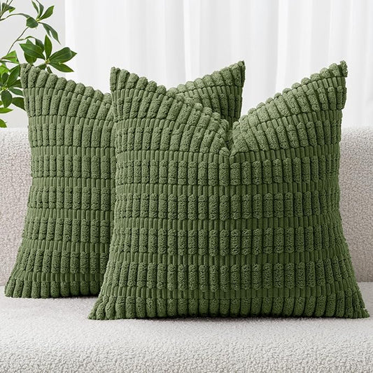 MIULEE Pack of 2 Spring Corduroy Decorative Throw Pillow Covers 18x18 Inch Soft Boho Striped Pillow Covers Modern Farmhouse Home Decor for Summer Sofa Living Room Couch Bed Moss Green by MIULEE