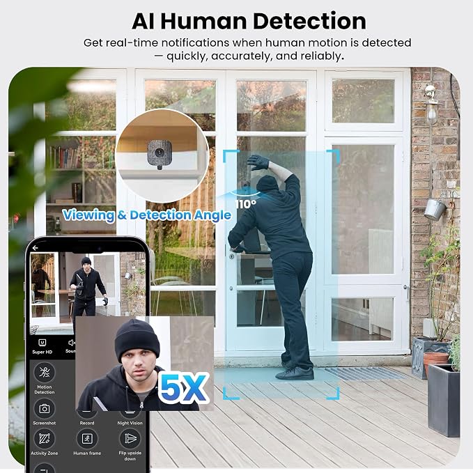 2K Window Camera with 32GB Memory Card, 5GHz & 2.4GHz WiFi Indoor Cameras for Home Security with AI Starlight Color Night Vision, AI Person & Motion Detection, Easy & Quick Install, 24/7 Recording - Image 4