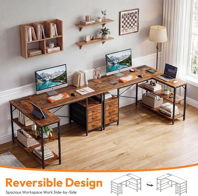 Alpen L Shaped Computer Desk, 47.2 Inch Corner Desk with Drawers and Power Outlets, Home Office Desk for Gaming, Study Writing PC Table with Storage and Reversible Shelf, Rustic Brown - Image 7