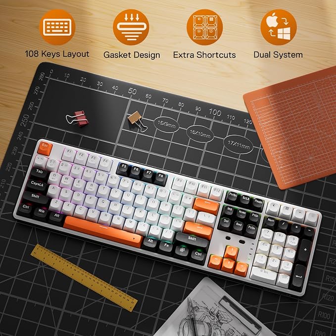 Redragon K689 PRO Wireless 108-Key Gasket RGB Gaming Keyboard, 4 Hotkeys | Extra Shortcut Keys, 0-Delay Tri-Mode, Cushioned Noise Dampening for Creamy Thocky Sound, Unfaded PBT Keycaps, PRO Software - Image 2