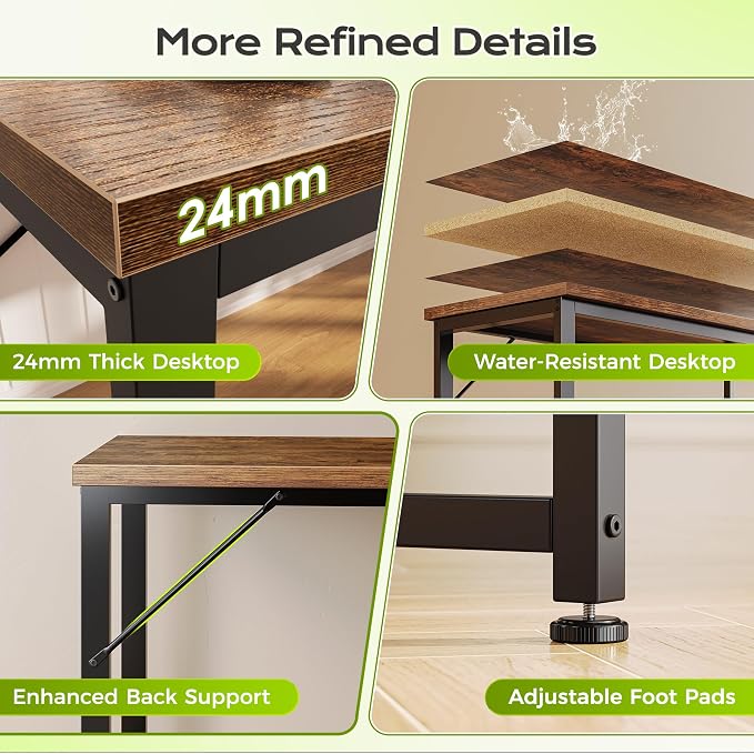 PRAISUN 61" L Shaped Computer Desk, Outlets, Monitor Stand, Rustic Brown | USB-C Ports, Reversible Charging Station, Spacious Desktop & Legroom, 0.94 Inch Thick Desktop, for Gaming, Study & Work - Image 8
