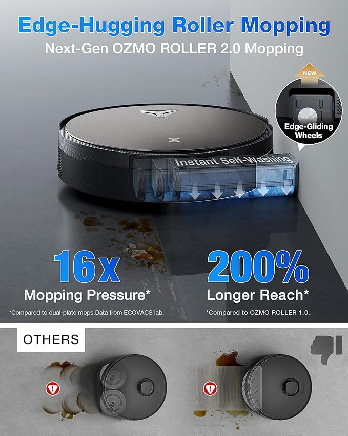 ECOVACS DEEBOT X11 PRO Omni Robot Vacuum and Mop, 19,500Pa Blast Suction, Instant Self-Cleaning Roller Mop, Zero-Tangle, Auto-Lift Mop for Carpet & Spill Protection, GaN Fast Charging for Large Homes - Image 4