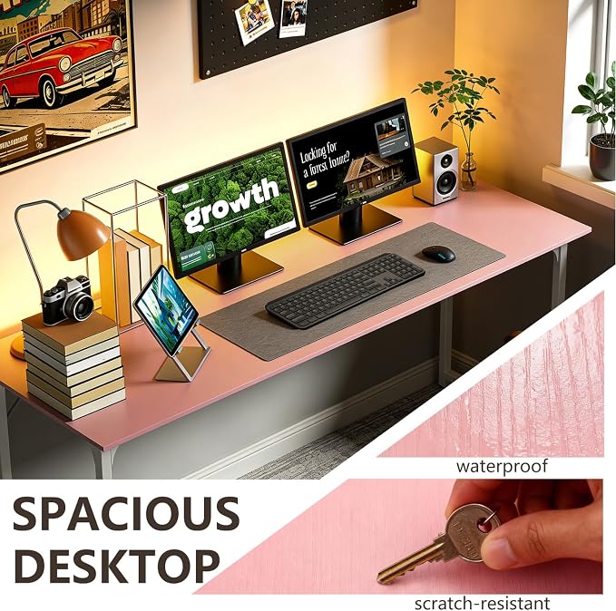 BestOffice Computer Desk,Home Office Desk, Modern Simple Style for Home Office Study Writing (Pink, 55 Inch) - Image 4