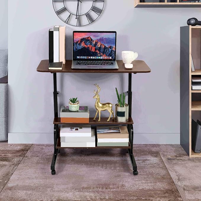 Adjustable Table Student Computer Desk Portable Home Office Furniture Small Spaces Sofa Bedroom Bedside Learn Play Game Desk on Wheels Movable with Storage Size 31.5 * 15.7 Inch Brown A - Image 2