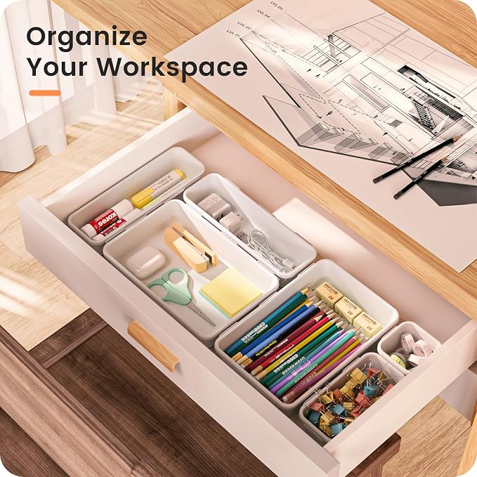 【Military Grade】A-LuGei Drawer Organizer,【】Makeup organizer,【Holds 177 Items】Bathroom Organizers and Storage,Organization and Storage,Desk Drawer Organizer for Vanity【White】 - Image 5