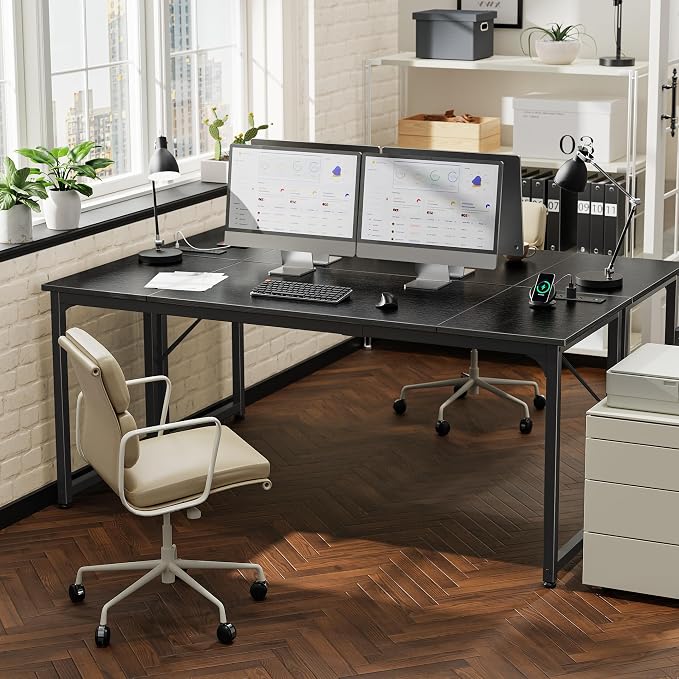 PRAISUN 70 X 24 Inch Computer Desk, Power Outlets, USB-C, Black | Office Desk with 4 AC Outlets, USB & USB-C, Sturdy Metal Frame, Spacious Desktop for Work, Writing, Study & Gaming - Image 2