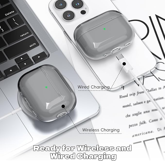 for Airpods Pro 2nd/1st Generation Case Cover, Compatible with Airpods Pro Case 2nd Gen USB C Charging Port, Clear Soft Transparent Military Grade Shockproof Case, Clear Black - Image 7