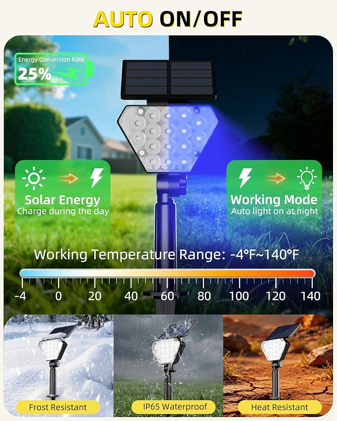 T-SUN Solar Lights Outdoor Waterproof IP65, 6Pack LED Solar Spot Lights Color Changing IP65 Waterproof Smart Auto On/Off for Outside Landscape Garden Yard Lawn Pathway Patio Driveway - Image 4