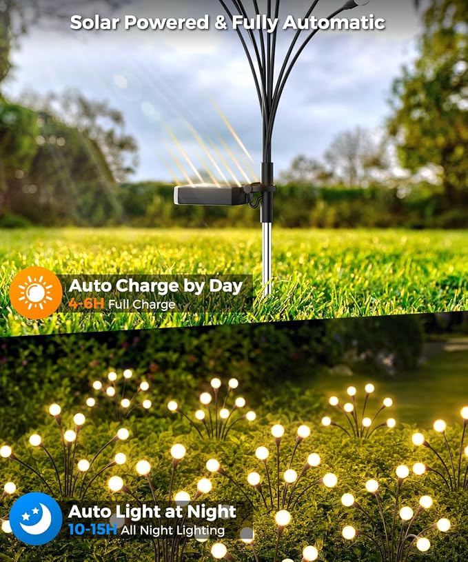 2 Pack Solar Garden Lights 16 LED, Solar Lights Outdoor Waterproof IP65, Decorative Garden Lights Solar Powered for Yard Patio Pathway Decor, Outside Fairy Firefly Lights Garden Gifts - Image 5
